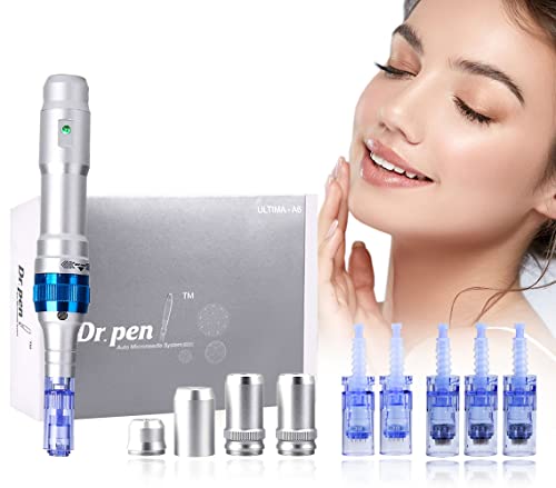Dr. Pen Ultima A6 Professional Kit - Authentic Multi-function Wireless Electric Beauty Pen - Skin Care Kit for Face and Body - 12pins x2 (0.25mm) + 36pins x3 (0.25mm) Cartridges