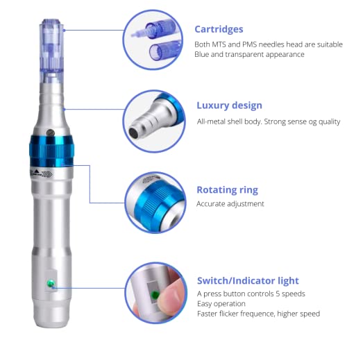 Dr. Pen Ultima A6 Professional Kit - Authentic Multi-function Wireless Electric Beauty Pen - Skin Care Kit for Face and Body - 12pins x2 (0.25mm) + 36pins x3 (0.25mm) Cartridges